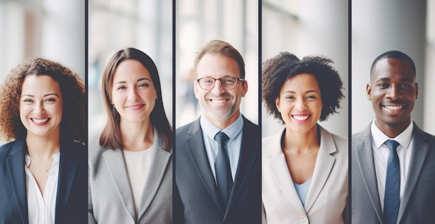 Focused Group Portraits Collage of Diverse Business Professionals