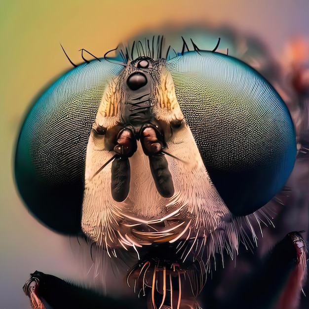сфокусированное макроизображение глаза мухи Генеративный ИИ