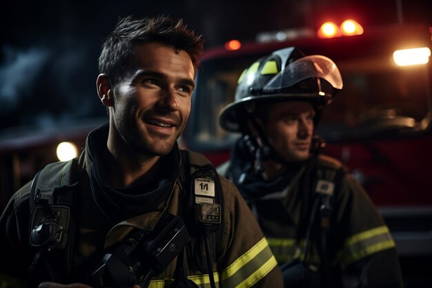 Focused Male Firefighter Communicating Generative AI