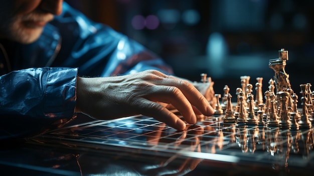 focused male person playing chess