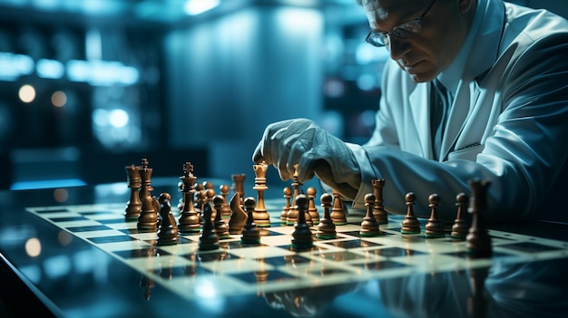 focused male person playing chess