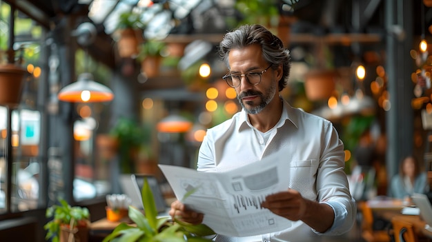 Photo focused man reviewing documents