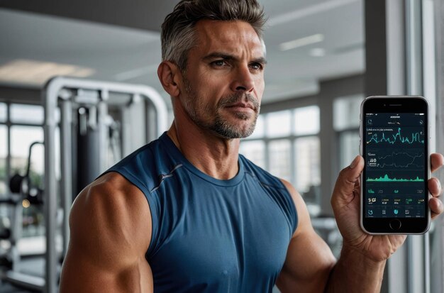 Focused Man Using Tablet in Gym