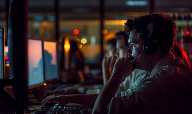 Premium Photo Focused Night Shift At Call Center premium-photo-focused-night-shift-at-call-center