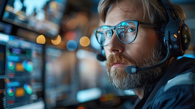 Photo focused professional working in a hightech control room