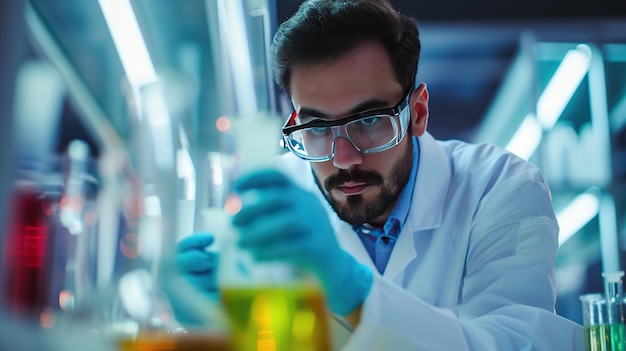 A focused research scientist in a lab representing innovation and scientific discovery perfect for