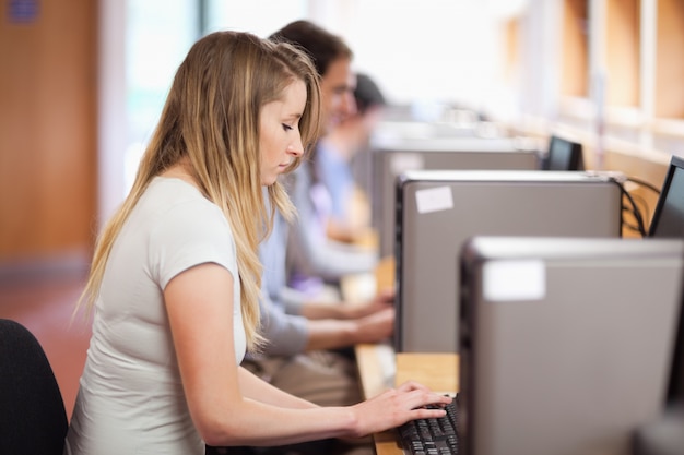 Focused student using a computer