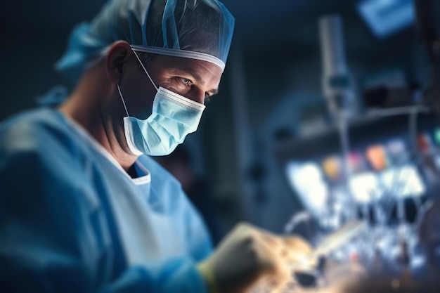 Focused Surgeon Operating in Modern OR