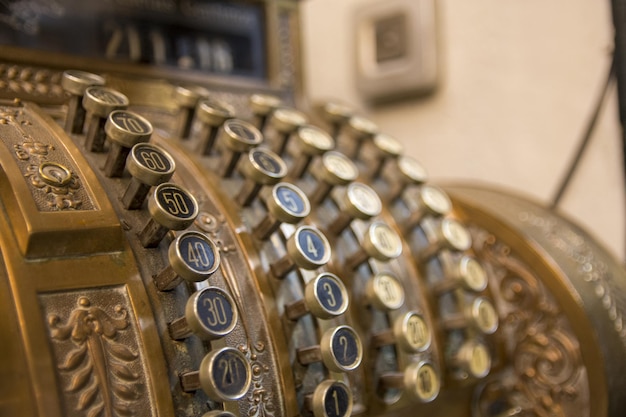 Photo focused view of old cash register