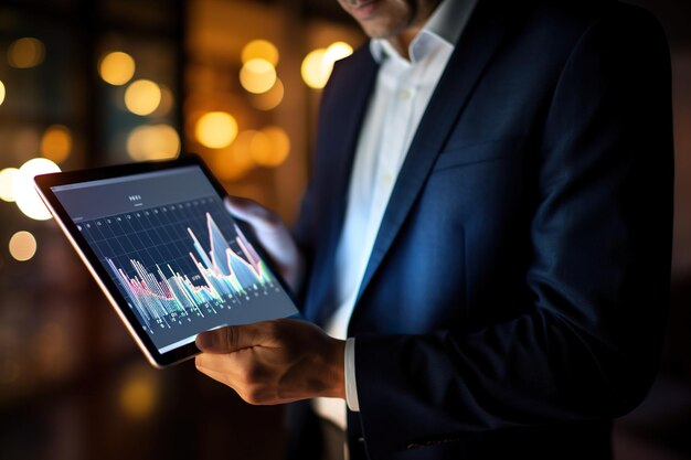 Photo focused woman analyzing data