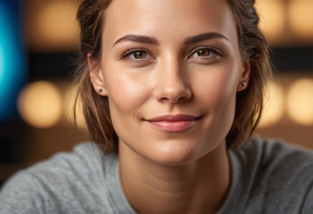 Foto una donna concentrata che lavora sul suo laptop, forse in un lavoro remoto o in uno studio che la mette concentrata