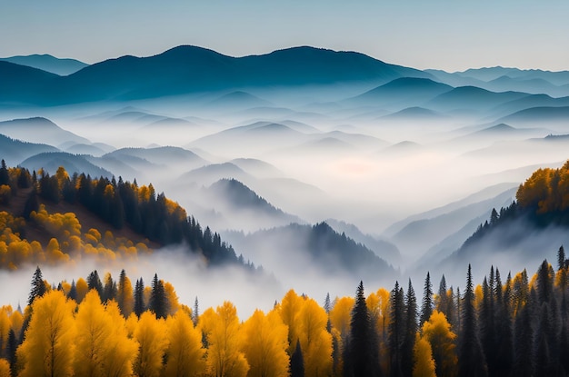 Fog Over Autumn Mountains