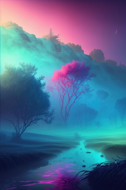 fog covered colorful nature landscape