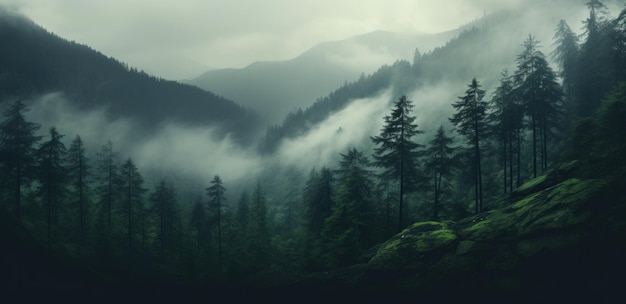 Photo fog covers a mountain in a forest