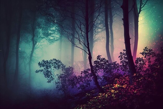 Fog in forest glitter background