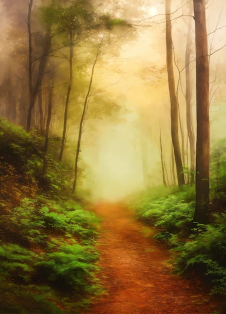 Fog in forest watercolor style