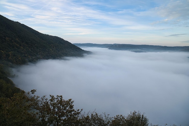 Fog rising on the mountains of the small Saar loop