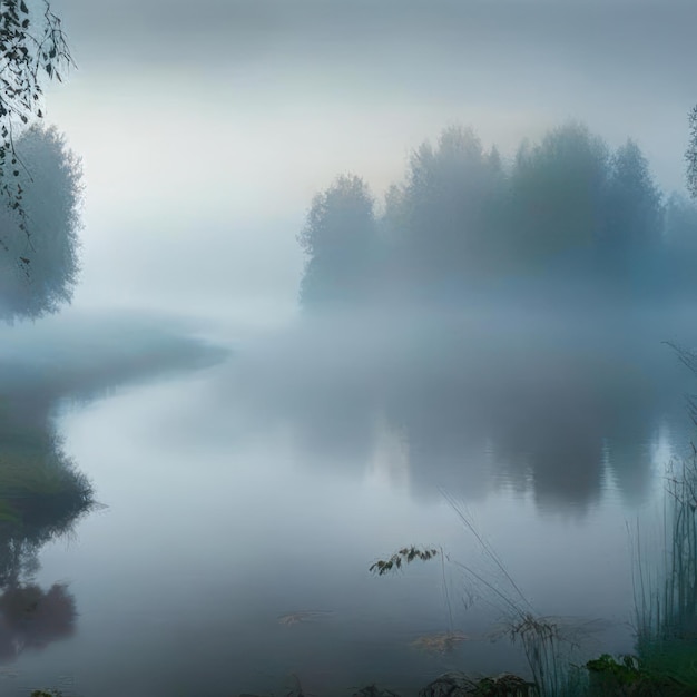 Fog over the river Image created by AI