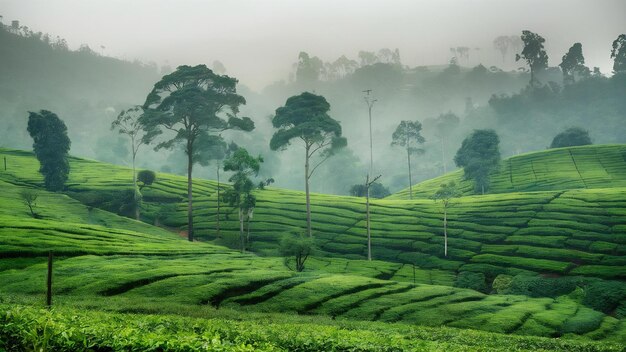 Photo fog and tea field in nuwara eliya sri lanka