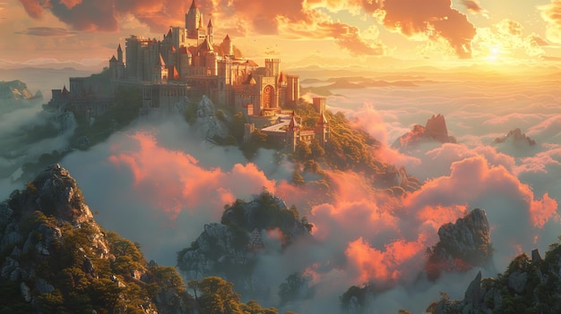 Туман войны в средневековом фантастическом мире Цифровые CG-изображения Цветные концептуальные иллюстрации Фон в стиле мультфильмов