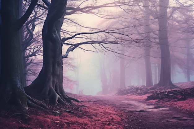 Foto foggy cold forest pastel kleurpalet waterverf stijl gemaakt met generative ai