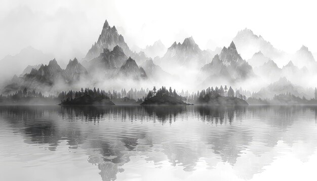 水墨画の山と川の風景 | Premium AI生成画像