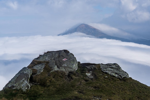 Foggy day in the autumn mountains