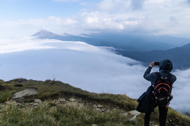 Foggy day in the autumn mountains