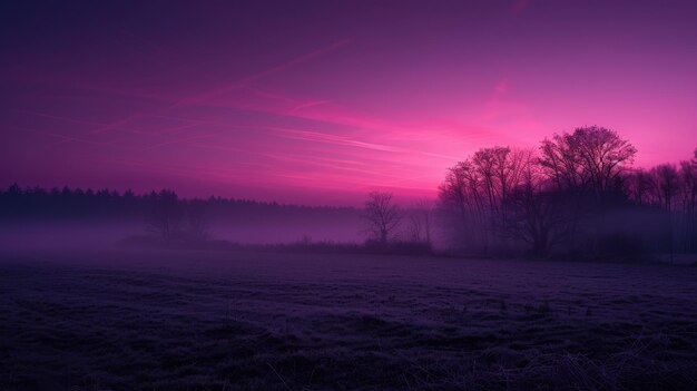 Photo foggy field with distant trees