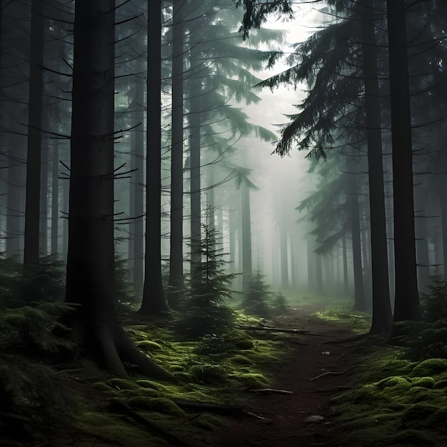 Foggy Forest Enshrouded woodland veiled in mist and fog creating an enchanting mysterious