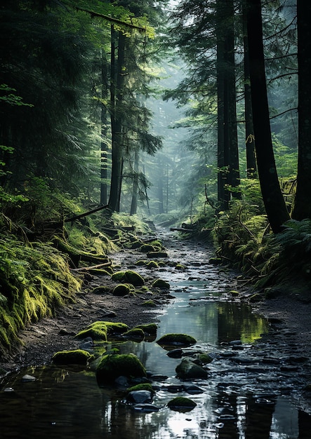 Foggy Forest Green Natural Mountain Landscape