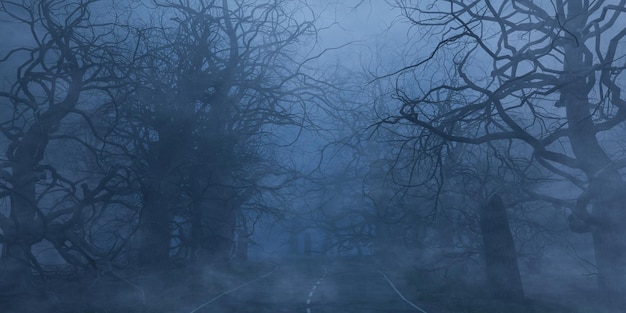 Photo foggy forest with leafless trees in evening time