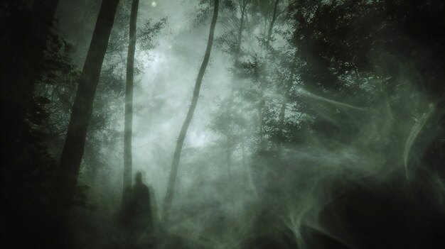 Photo foggy forest with mysterious trees