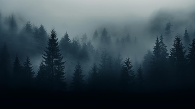 Photo foggy forest with trees in the dark