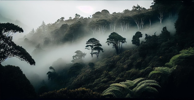 Foggy jungle morning African jungle AI generated image