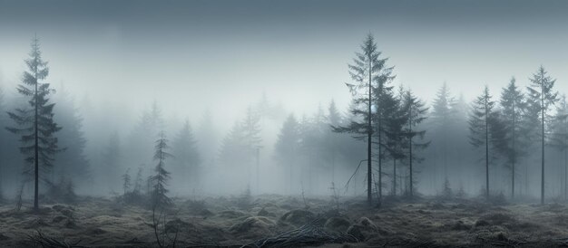 Foto mattina nebbiosa nella foresta immagine panoramica