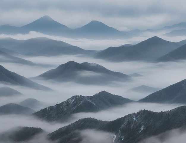 写真 霧雨の朝 山の向こう側で