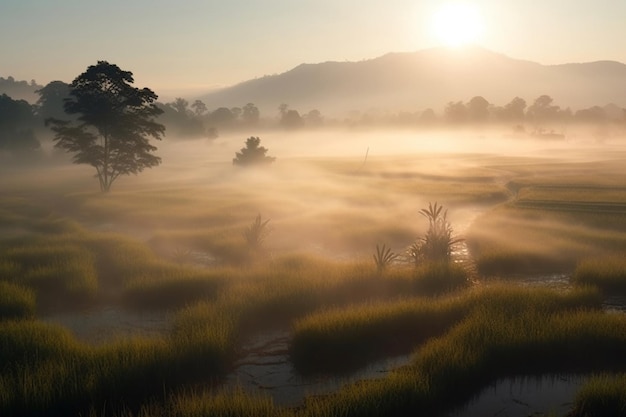 山の霧の朝