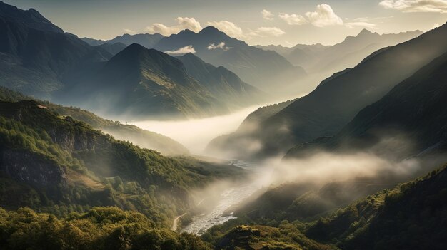 山の霧の朝