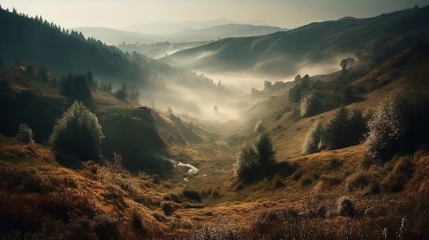 A foggy morning in the mountains