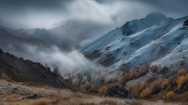 A foggy morning in the mountains