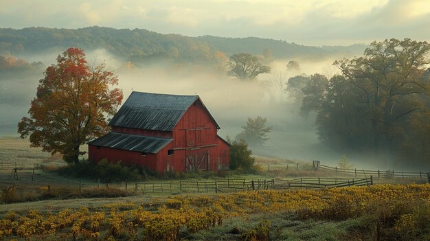 Foggy Morning On A Rural Farm 169 Wallpaper