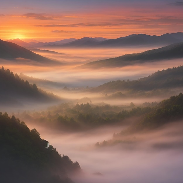 霧の山の風景 8K 壁紙 ストック写真画像