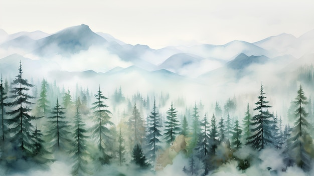 туманный горный пейзаж красивый лес горы деревья туман туман и снег