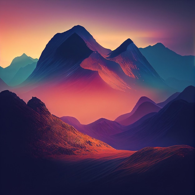 Foggy mountain nature landscape at sunset or sunrise Generative AI