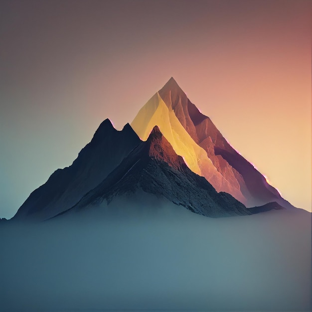 Foggy mountain nature landscape at sunset or sunrise Generative AI