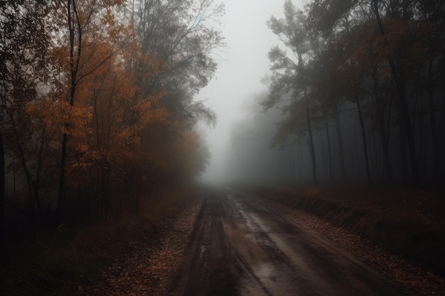 Foggy nature landscape road Generate Ai