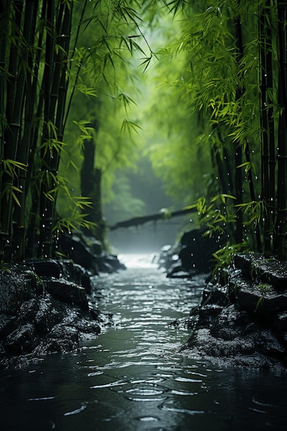 霧雨の竹林 AI 生成