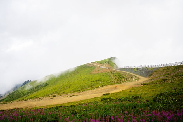 Foggy sky and mountains in russia for backgorund