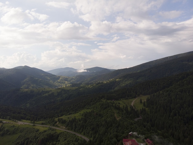 Foggy summer morning in the mountains Carpathian Ukraine Europe